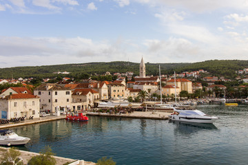 Fototapeta na wymiar View of harbour at the Supetar town at the Brac island in Croatia.