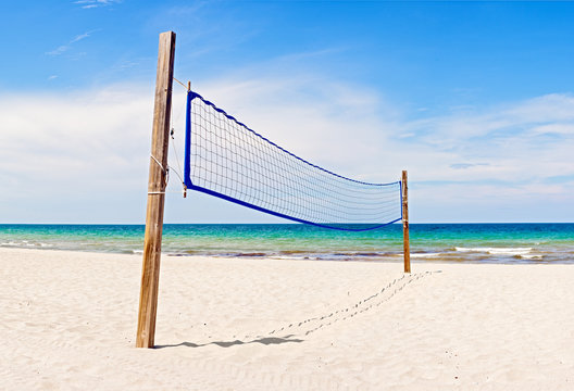 Beach Volleyball field and net in Miami Florida on a beautiful sunny summer day