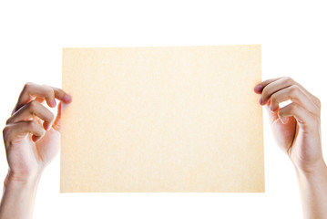 Blank paper sheet in hand