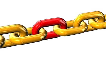 Obraz premium Chain with a red link isolated on white background