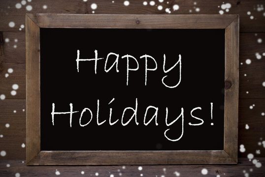 Chalkboard With Happy Holidays, Snowflakes