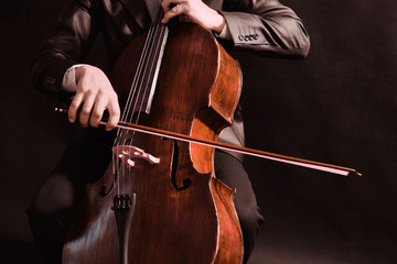 Man playing on cello on dark background © Africa Studio