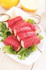 Crab sticks and rocket salad