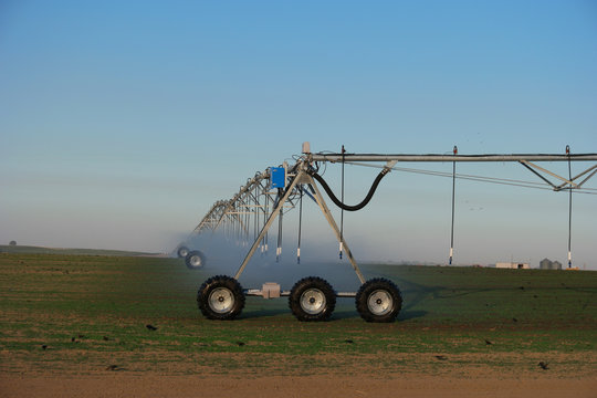 Industrial irrigation equipment on farm field