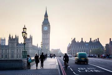 Deurstickers Londen Westminster Bridge bij zonsondergang, Londen, VK