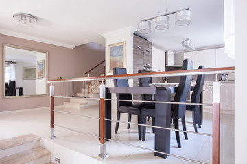 Open kitchen and dining area