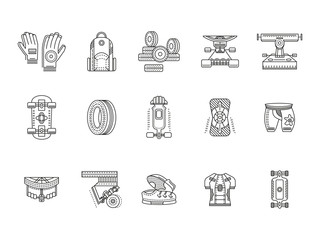 Longboarder accessories thin line icons