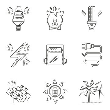 Thin line style energy saving icons