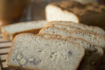 Slices of gluten free bread with almonds.