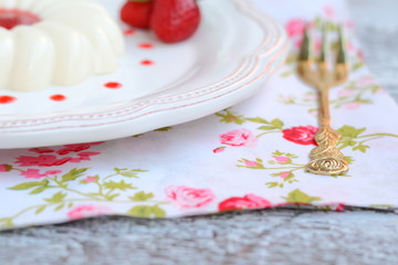 Dessert panna cotta with strawberry sauce