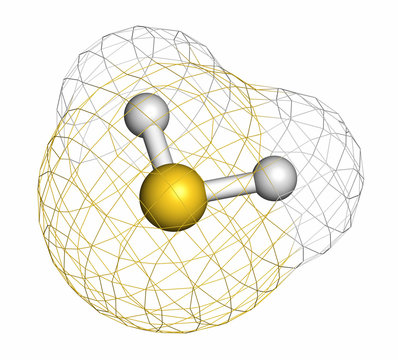 Hydrogen sulfide (H2S) molecule. Toxic gas.