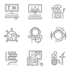 Thin line style distant education vector icons