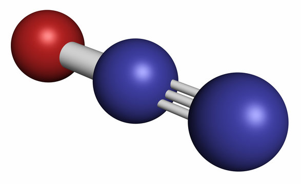 Nitrous oxide (NOS, laughing gas, N2O) molecule. 