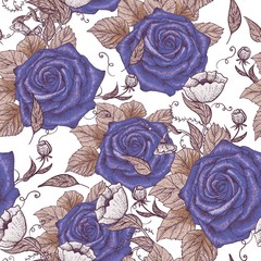 Blue Rose Seamless Pattern - 91524902