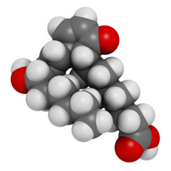 Prostaglandin A1 molecule. Atoms are represented as spheres.