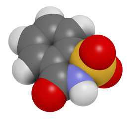 Saccharin artificial sweetener molecule (sugar substitute). 