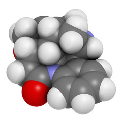 Strychnine poisonous alkaloid molecule. 