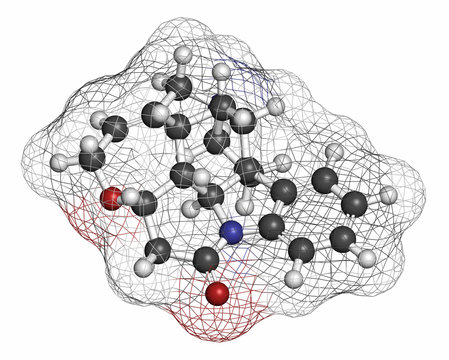 Strychnine poisonous alkaloid molecule. 