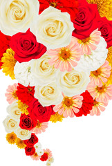 Flowers in a hurricane shaped collage with no shadows, isolated on white