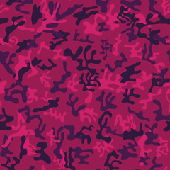 Seamless cherry red and dark blue colored military camouflage pattern - Vector and illustration