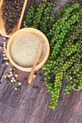 Fresh green pepper seeds and dried grain