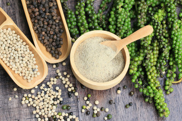 Fresh green pepper seeds and dried grain