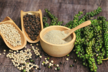 Fresh green pepper seeds and dried grain
