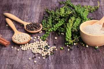 Fresh green pepper seeds and dried grain