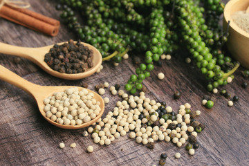 Fresh green pepper seeds and dried grain