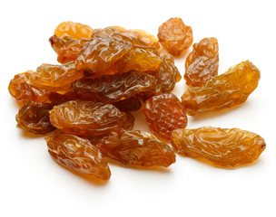 Yellow sultanas raisins isolated on white background cutout