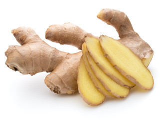 Fresh ginger root or rhizome isolated on white background cutout