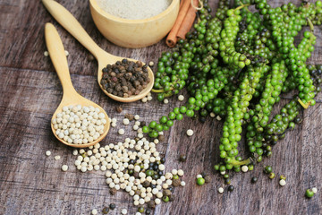Fresh green pepper seeds and dried grain