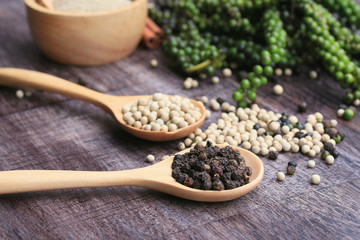 Fresh green pepper seeds and dried grain