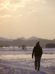 people stroll winter landscape