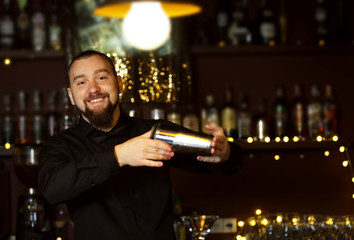 Bartender with shaker making cocktail