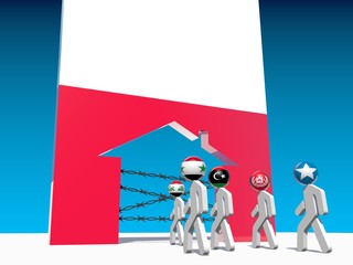 refugees go to home icon textured by poland flag