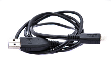 black cable used to connect the computer on white background