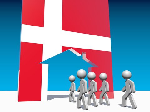refugees go to home icon textured by denmark flag