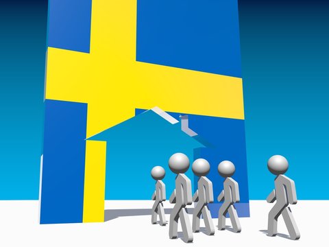refugees go to home icon textured by sweden flag