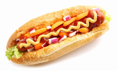 Fresh hot dog isolated on white