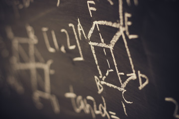 Maths formulas on chalkboard background