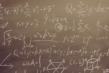 Maths formulas on chalkboard background