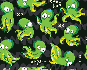 Octopuses in cartoon seamless pattern