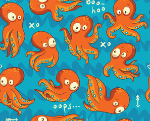 Fototapeta na wymiar Octopuses in cartoon seamless pattern