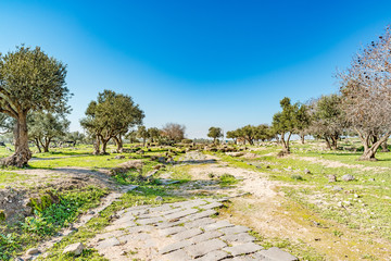 The hippodrome of Umm Qais in the ancient city of Decapolis, northern Jordan. It is located in the extreme north-west of the country, where the borders of Jordan, Israel and Syria meet.