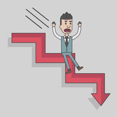 Arrow graph going down and businessman is falling down, vector, illustration