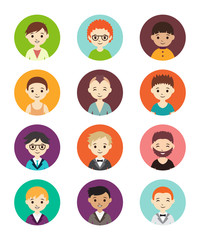 Collection of different round avatars with men