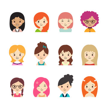 Collection of different avatars with women