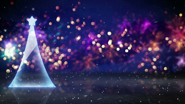 christmas tree and fireworks seamless loop animation 4k (4096x2304)
