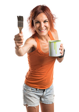 Woman Holding A Paint Pot